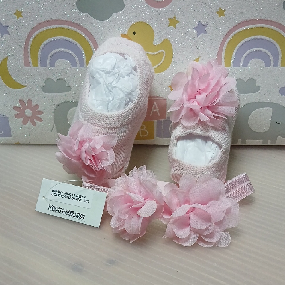 Infant Pink Flower Booties and Headband Set